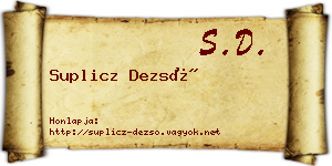 Suplicz Dezső névjegykártya